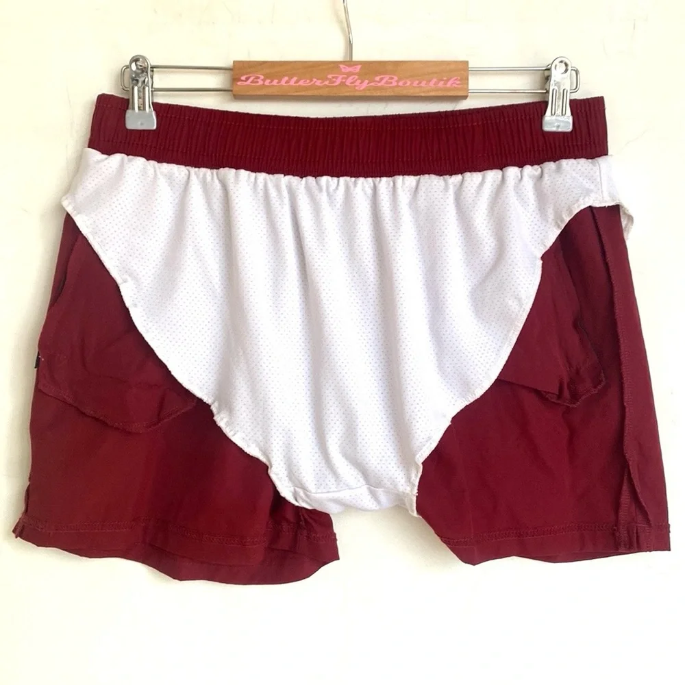 (B47) Blaosn swim shorts in mid length in Color: Burgundy, Size Large - Picture 9 of 11